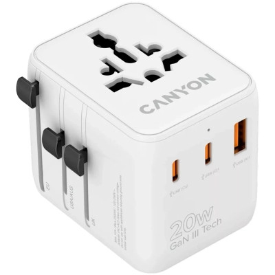 Зарядний пристрій Canyon OnTour 20 2xUCB-C + USB-A EU/UK/US/AUS 20W White (CNS-TA20W1005W) Вінниця - фото 1