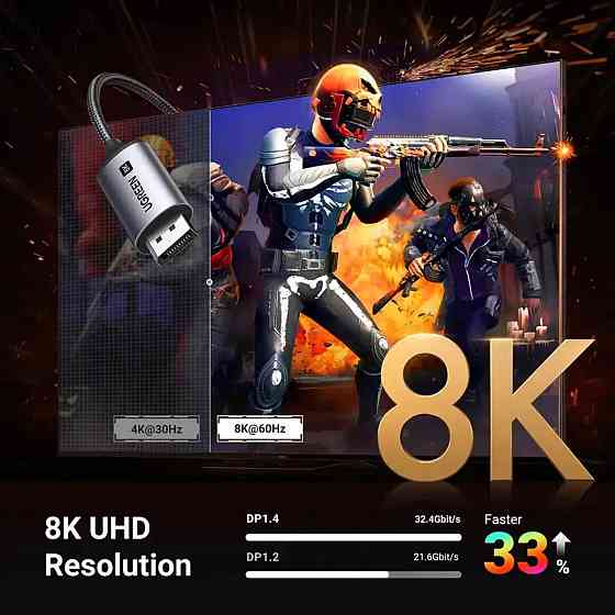 Кабель UGREEN CM556 USB-C to DisplayPort 8K Cable 1m(UGR-25157) (UGR-25157) Киев