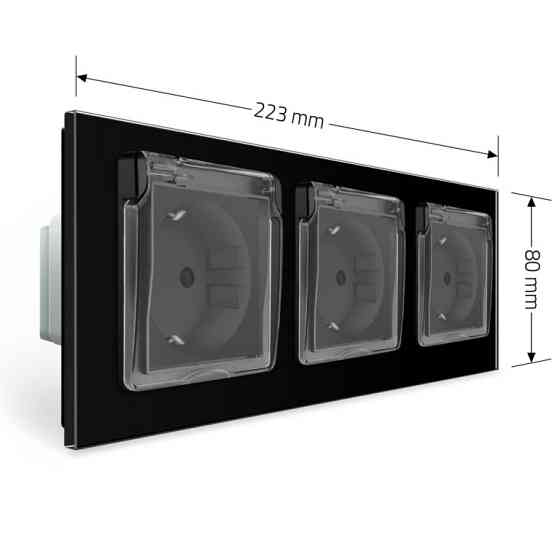 LIVOLO Потрійна електрична розетка вологозахисна з кришкою IP44 з заземленням, LIVOLO, чорна, с Коломия