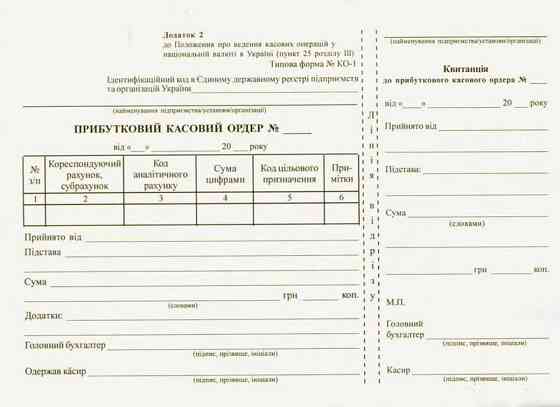 Бланк "Прибутковий касовий ордер" A5 газет /100шт/, шт Київ