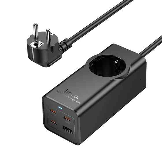 Мережевий подовжувач HOCO NS9 Wisdom 1-position (PD67W/3C1A) desktop socket (EU/GER) Black Київ