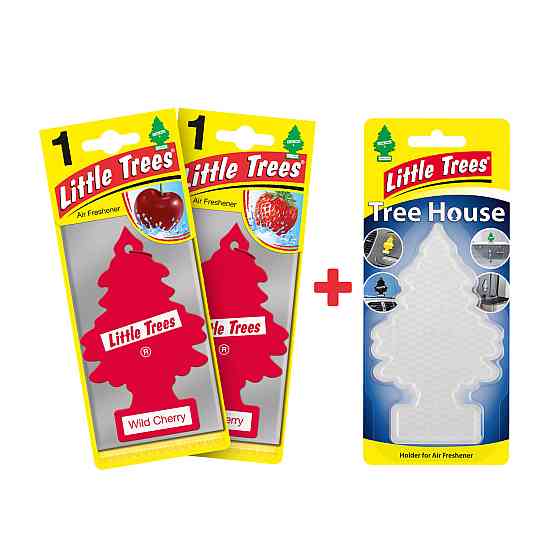 LITTLE TREES Вітамін 78010set — набір ароматизаторів для авто Полуниця + Вишня + прозорий тримач TREE HOUSE Ковель