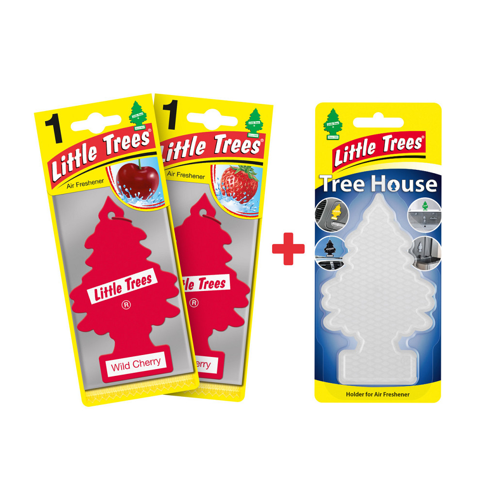 LITTLE TREES Вітамін 78010set — набір ароматизаторів для авто Полуниця + Вишня + прозорий тримач TREE HOUSE Ковель - фото 1