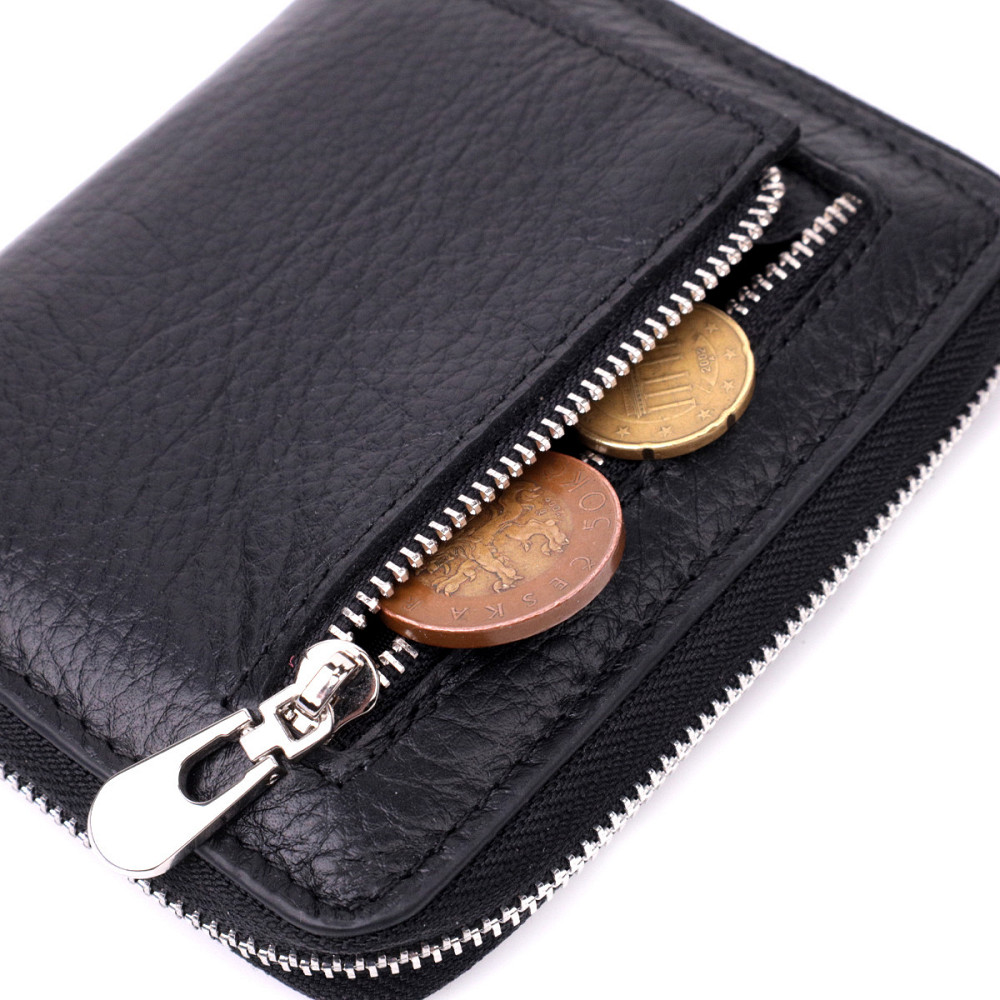 Женский кожаный кошелек на молнии с металлическим логотипом производителя ST Leather 19483 Черный Киев - изображение 4