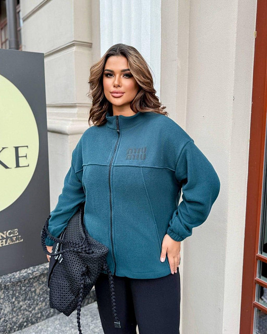 Жіноча флісова кофта щільний фліс, oversize, на блискавці, осінь/зима/весна, зелений, розмір 50/52 Лубни - фото 1