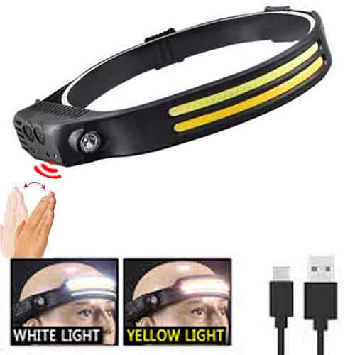 Налобный фонарь Bailong BL-W689-LM+2COB, Белый, Жёлтый, Motion Sensor, Li-Ion аккум., ЗУ Type-C, Box Днепр