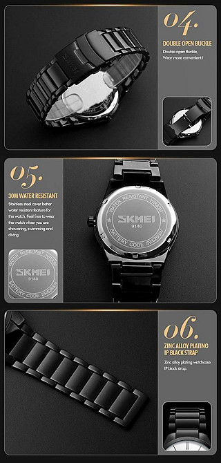 Мужские наручные часы Skmei 9140 черные с синим циферблатом Киев - изображение 6