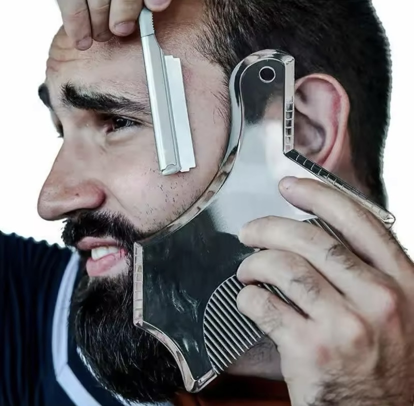 Шаблон для бороди з гребінцем трафарет для бороди та вус стайлер триммер для бороди прозорий Київ - фото 3