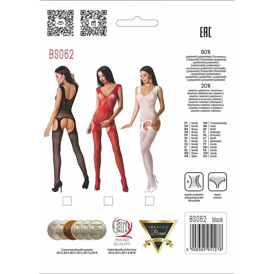 Сітчастий бодістокінг Passion BS062 One Size, Red, комбінезон, імітація панчіх, відкритий доступ Львів - фото 5