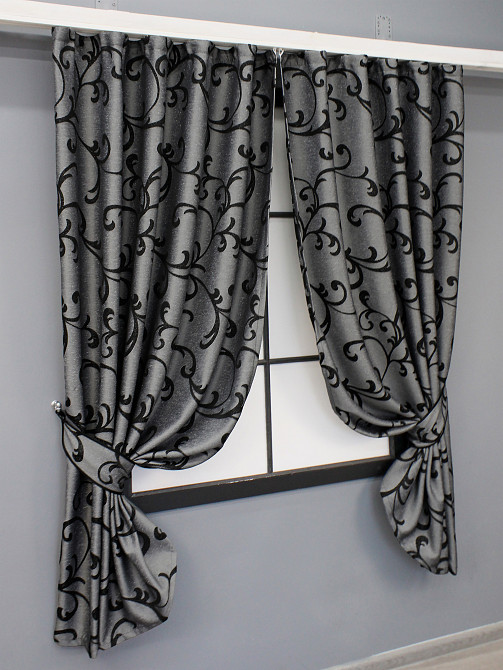 Комплект готовых штор VR-Textil Жаккард Allure № 1619ш Серый с черным 130х170 см 2 шт (35-0269) Киев - изображение 2
