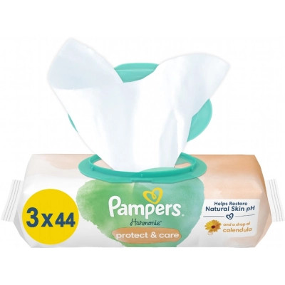Детские влажные салфетки Pampers Harmonie Protect&Care с календулой 3 пачки х 44 шт (8700216250672) Винница - изображение 1