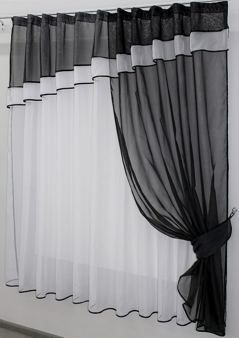 Кухонна занавіска VR-Textil № 018к штора і тюль з ламбрекеном чорний з білим 270х170 см (50-318) Київ - фото 2