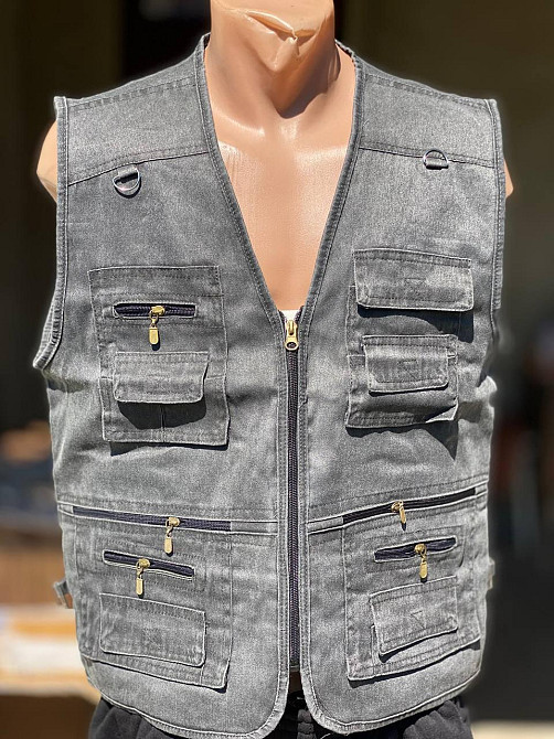 Жилетка летняя норма  мужская Количество карманов 14шт! Безрукавка для рыбалки Синий, Графит Одесса - изображение 1