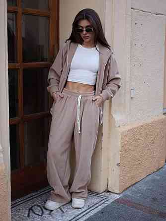 Жіночий теплий повсякденний костюм з турецького двостороннього флісу Бежевий Одеса