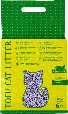 Наполнитель Tofu (Тофу) соевый для кошек с ароматом лаванды 2.6 кг (6 л), Хвостик Винница