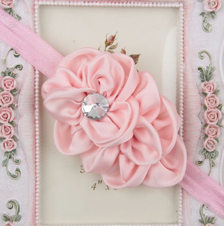 Нарядная повязка детская светло-розовая - цветок 10см, размер универсальный (на резинке) Киев - изображение 1