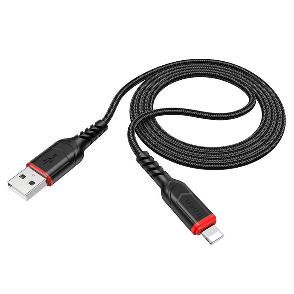 Кабель HOCO X59 USB to iP 2.4A, 1m, nylon, TPE connectors, Black Київ - фото 4