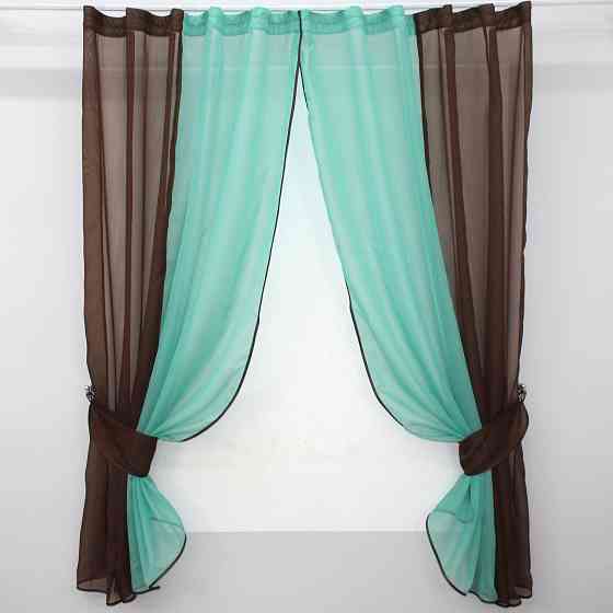 Кухонные шторы VR-Textil № 017к комбинированные с подвязками венге с бирюзовым 270х170 см (52-0319) Киев