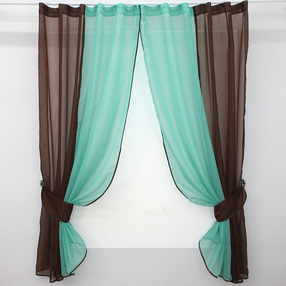 Кухонные шторы VR-Textil № 017к комбинированные с подвязками венге с бирюзовым 270х170 см (52-0319) Киев - изображение 1