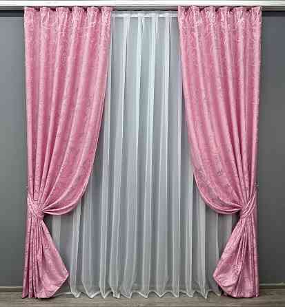 Комплект готових штор VR-Textil Жакард № 1731ш Рожевий 100х270 см 2 шт (31-801) Київ