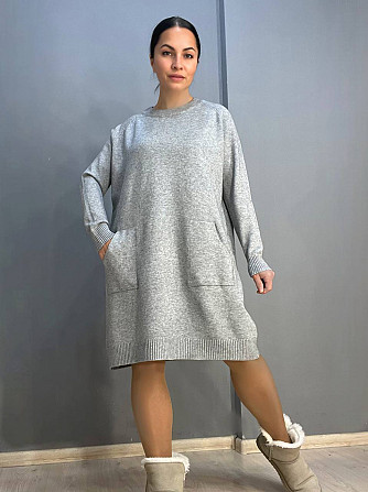 Сукня жіноча LES ETOILES CLAIRES 8198 светр оверсайз з кишенями середня довжина one size, сірий, one Одеса - фото 6