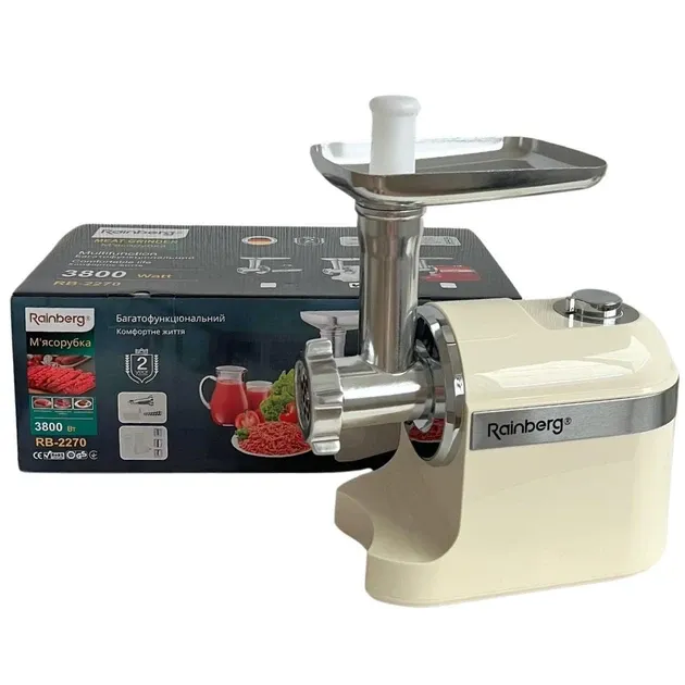 М’ясорубка Rainberg RB-2270 3800Вт з насадками для томатів, кеббе, терками, реверсом і 3 решітками Одеса - фото 3