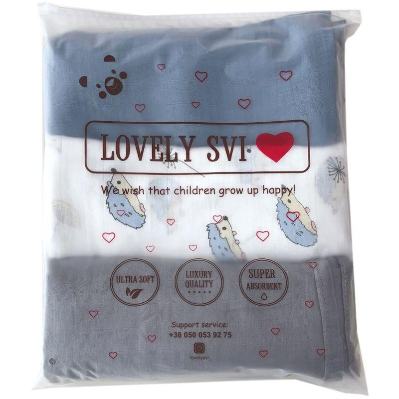 Набор органических пеленок Lovely Svi 3 шт – мягкие, дышащие, размер ХL- 110 x 115 см Ежики Киев - изображение 5