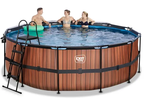 Басейн EXIT з куполом 488х122 см (пісочний фільтр) у кольорі Wood з тепловим насосом Київ