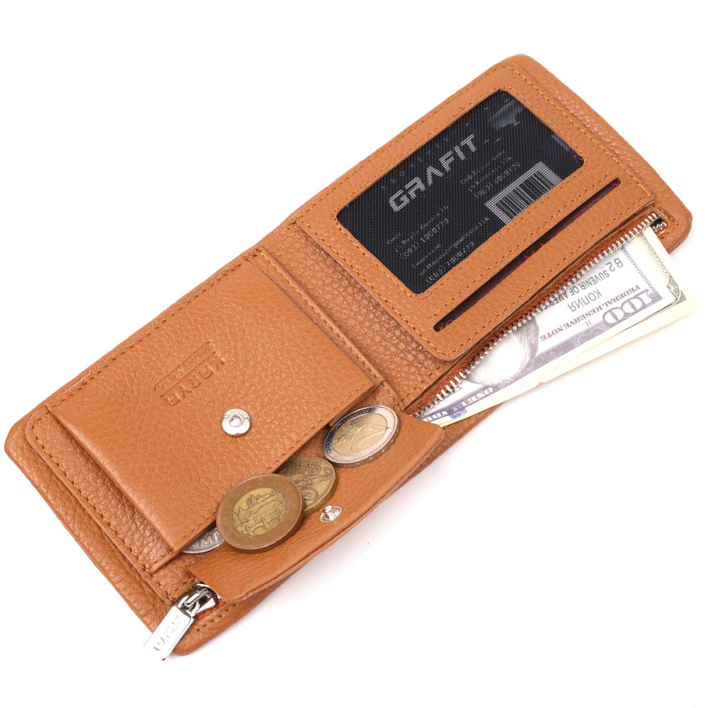 Стильне чоловіче портмоне із зернистої шкіри KARYA 21064 Світло-коричневий Київ - фото 5