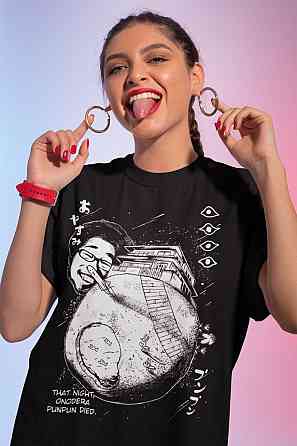 Футболка з аніме принтом Добраніч, Пунпун оверсайз (S/M/L) Чорний AnimeJ0317 Дніпро