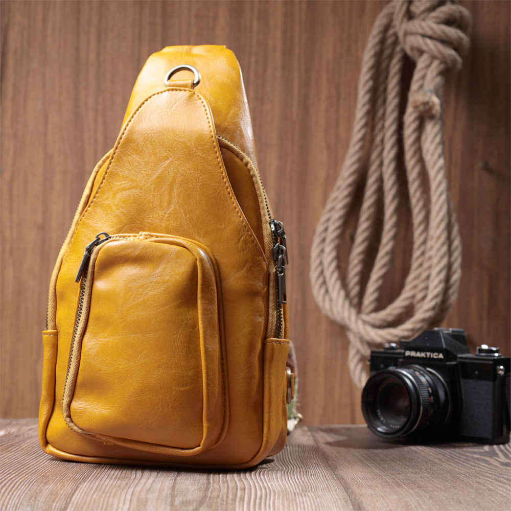 Яскрава жіноча сумка з екошкіри з акцентом на текстильну лямку Vintage 22775 Жовтий Київ - фото 9