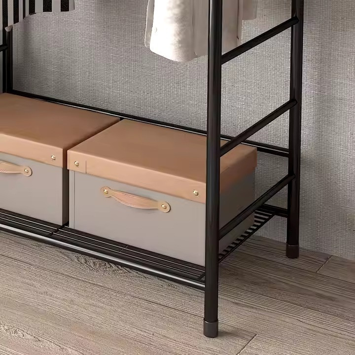 Передпокій Стелаж для обвуви та одягу на 4 яруси з поперечиною для тремпелів і полицею, металевий, чорний Кам'янець-Подільський - фото 3