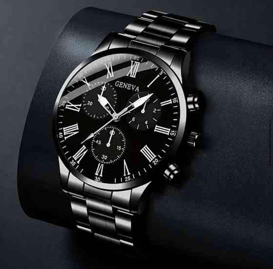 Подарочный набор для мужчин наручные часы с браслетом кулоном и кольцом черный Киев