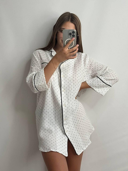 Женская муслиновая ночная сорочка Черный горох M-L Харьков - изображение 1