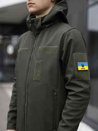 Тактическая мужская куртка софтшел хаки Pobedov Shadow V2 с липучками Киев