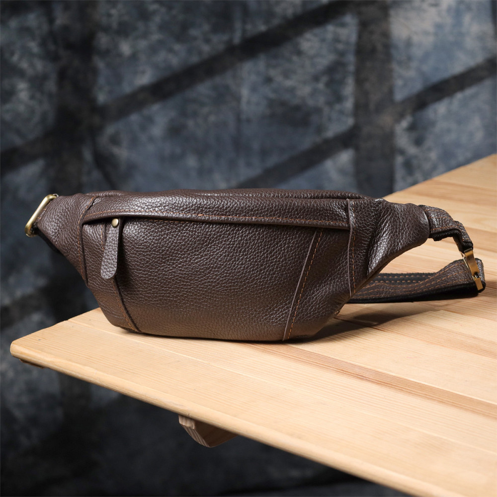 Модная сумка-бананка для мужчин из натуральной зернистой кожи Shvigel 23128 Коричневый Киев - изображение 3