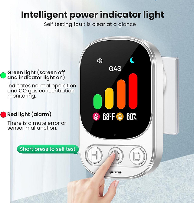 Детектор витоку газу LSENLTY з температурою і вологостю, сигналізатор витоку метану, пропану, газу LPG, LNG Київ - фото 3