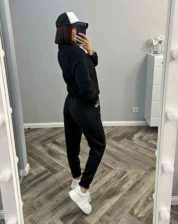 Женский стильный и удобный костюм двойка тринитка на флисе, трикотаж «Барашек» Черный, 46/48 Одесса