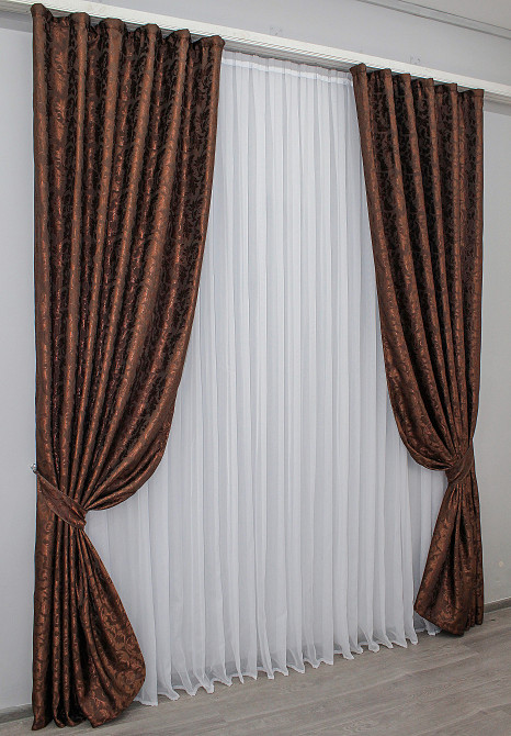 Комплект готових штор VR-Textil Жакард № 1088ш Коричневий 100х270 см 2 шт (31-439) Київ - фото 3