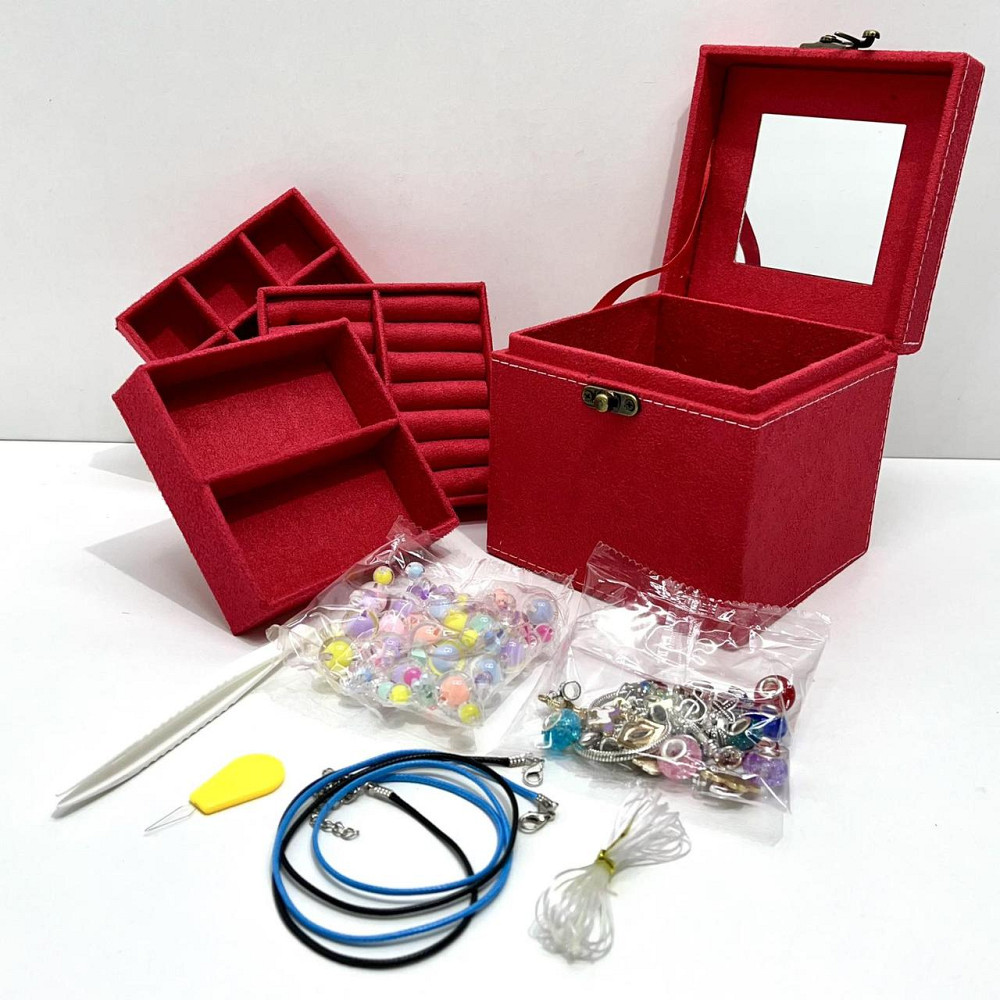 Набір для творчості прикраси дзеркальце набір намистин та підвісок основи для браслетів та намиста пінцет у валізі Червоний Чернигов - изображение 4
