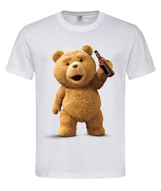 Футболка з кумедним ведмедиком та пляшкою — гумор для дорослих Білий, L Городище - фото 1