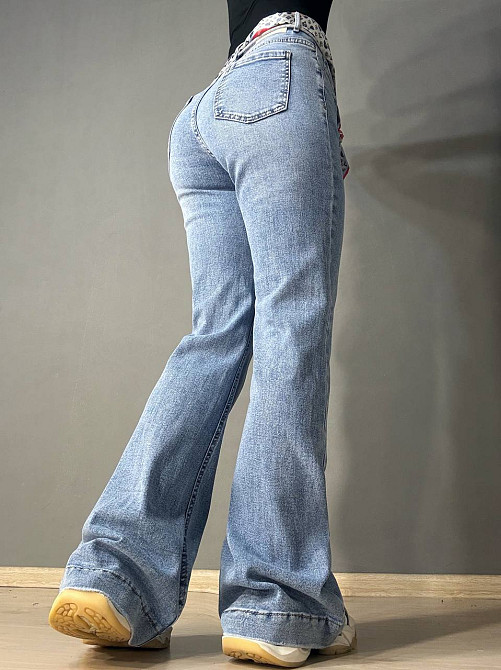 Джинси жіночі Dragon 8330 flare кльош від коліна з поясом збільшені розміри блакитні, блакитний, З4, 34, 96 см, 120 см Київ - фото 4