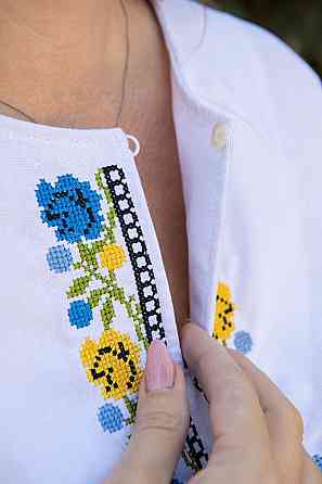 Вышиванка женская, льняная, белая, с длинным рукавом топ Киев