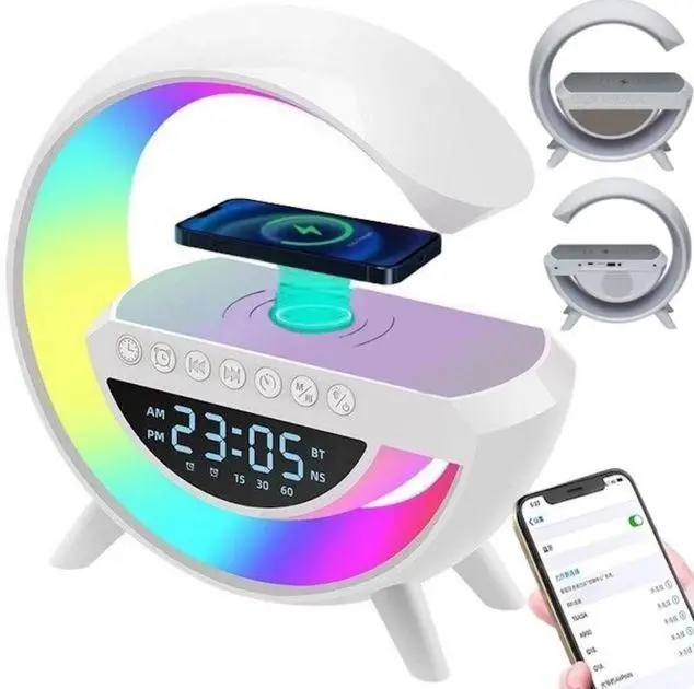 Портативна колонка + лампа + годинник BT-3401 з функцією бездротової зарядки (Білі) Вінниця - фото 8