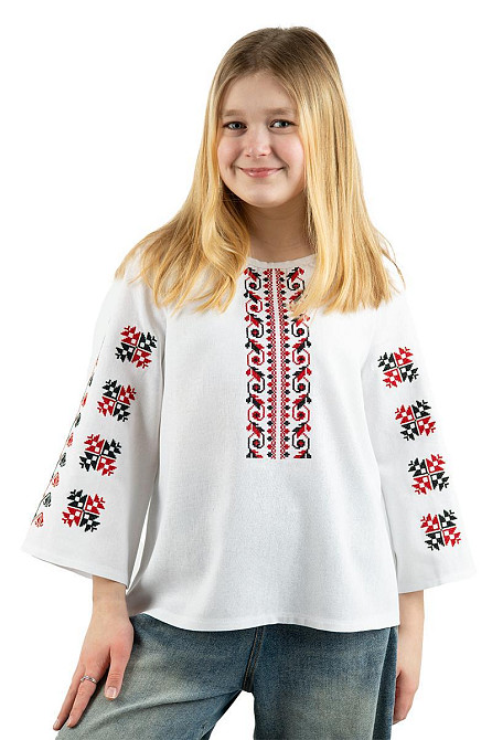 Вышиванка для девочек, льняная  белая топ Киев - изображение 4