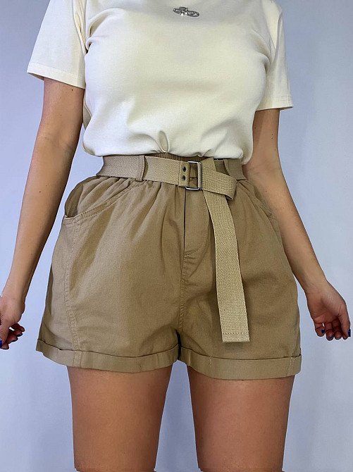 Шорты женские A-N 5701 мом на резинке с ремнем короткие бежевые, бежевый, L, L, 85 см, 112 см Киев - изображение 19