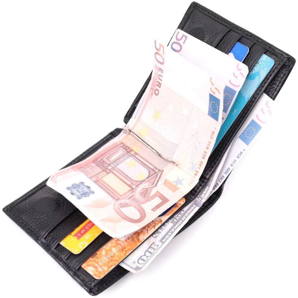 Мужское кожаное портмоне из зажимом ST Leather 22485 Черный Киев - изображение 6