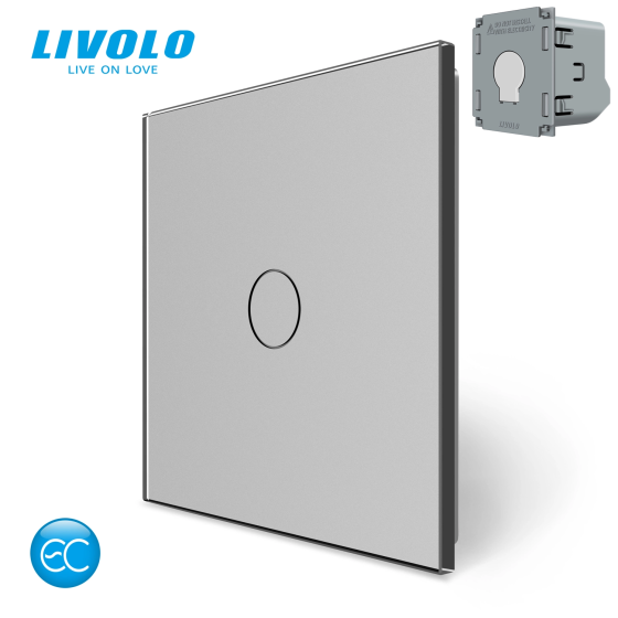 Комплект бездротовий сенсорний вимикач з реле Livolo сірий скло (VL-XR007-I/FC1Z2-2G) Коломыя