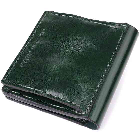 Компактний гаманець у дві складення з натуральної гладкої шкіри GRANDE PELLE 22946 Зелений Київ