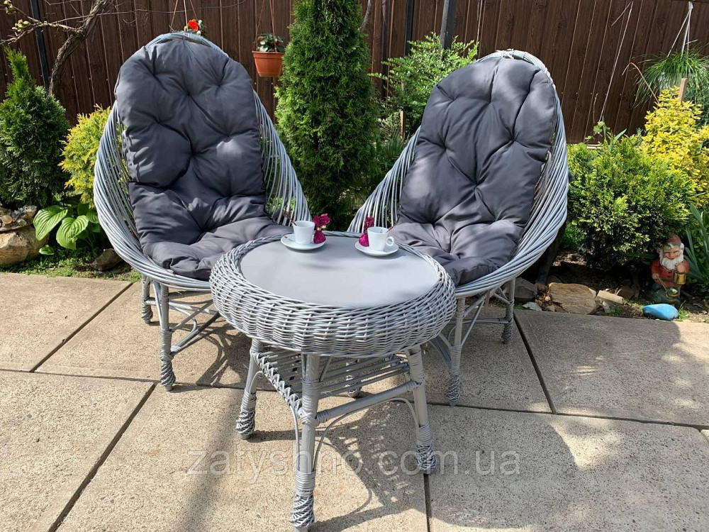 Сірий кухонний плетений набір з лози з 2 кріслами з накидками Київ - фото 6